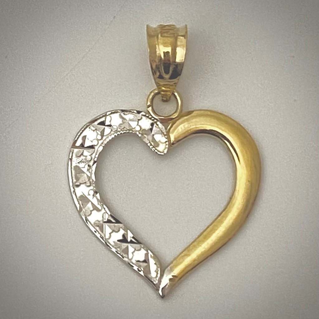 14k Solid Gold Two Tone Heart Shaped Pendant Charm